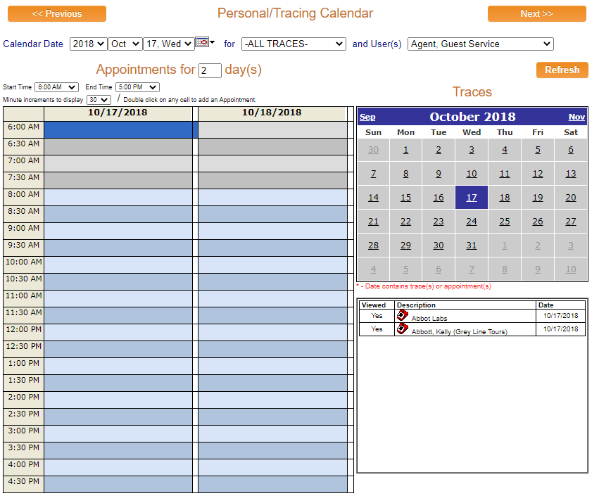 Personal Tracing Calendar